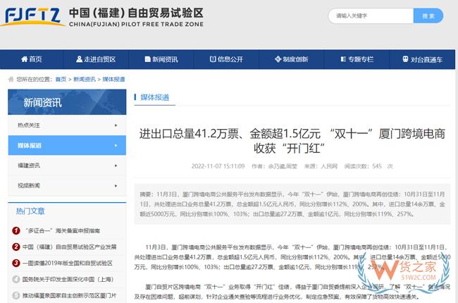 廈門自貿片區跨境電商雙11首日進出口業務量超40萬票-貨之家